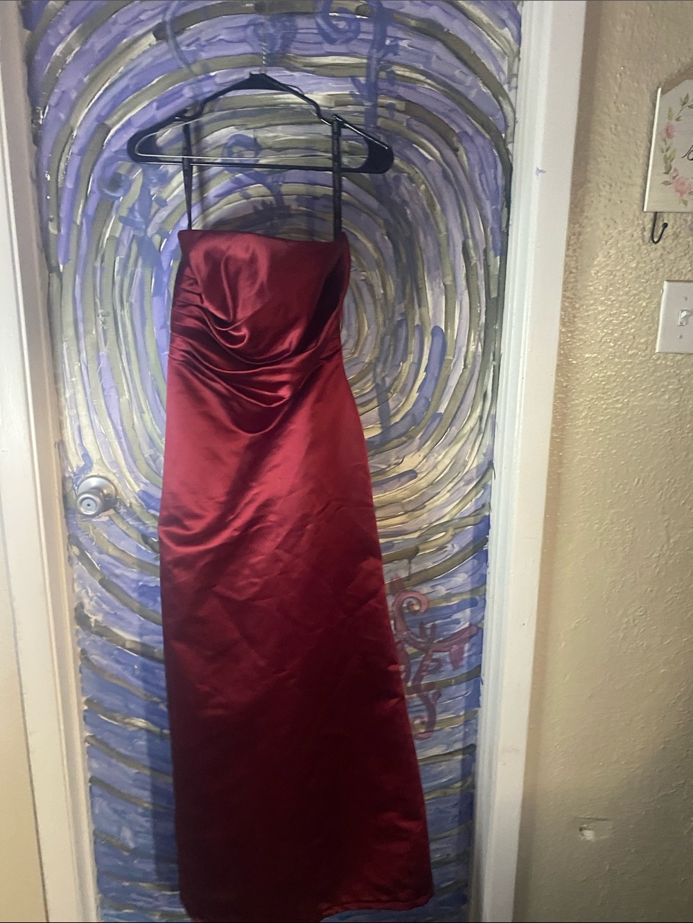 Bill Levkoff Strapless Satin Burgundy Evening Gown
